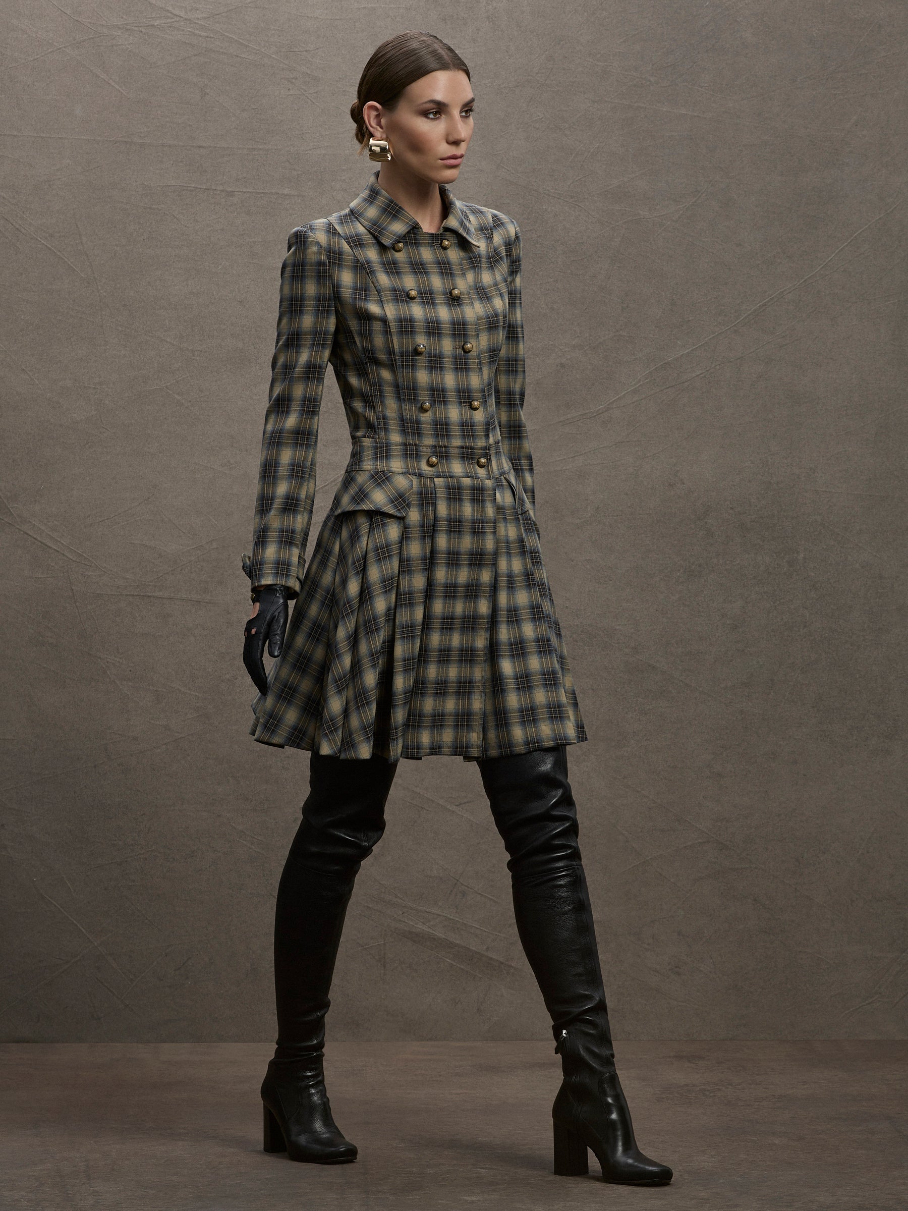 Blair Pleated Coat Dress -  Chocolate or Blue