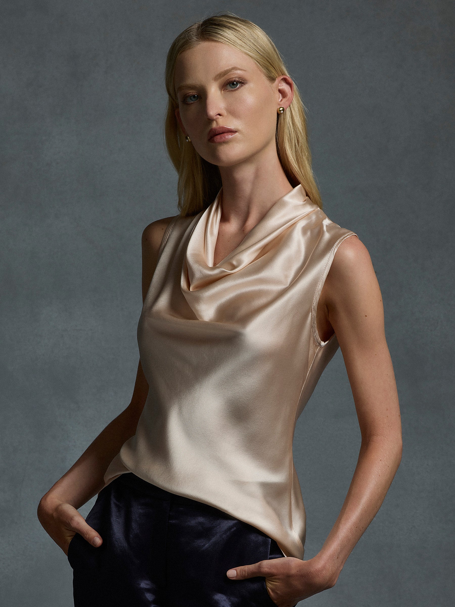 Cowl Top - Blush + Navy (Size 10 + 14 Only)