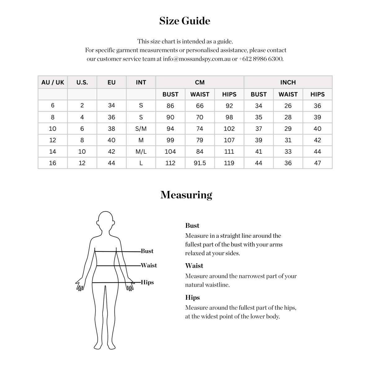 Moss & Spy Size Guide (cm) – MOSS & SPY