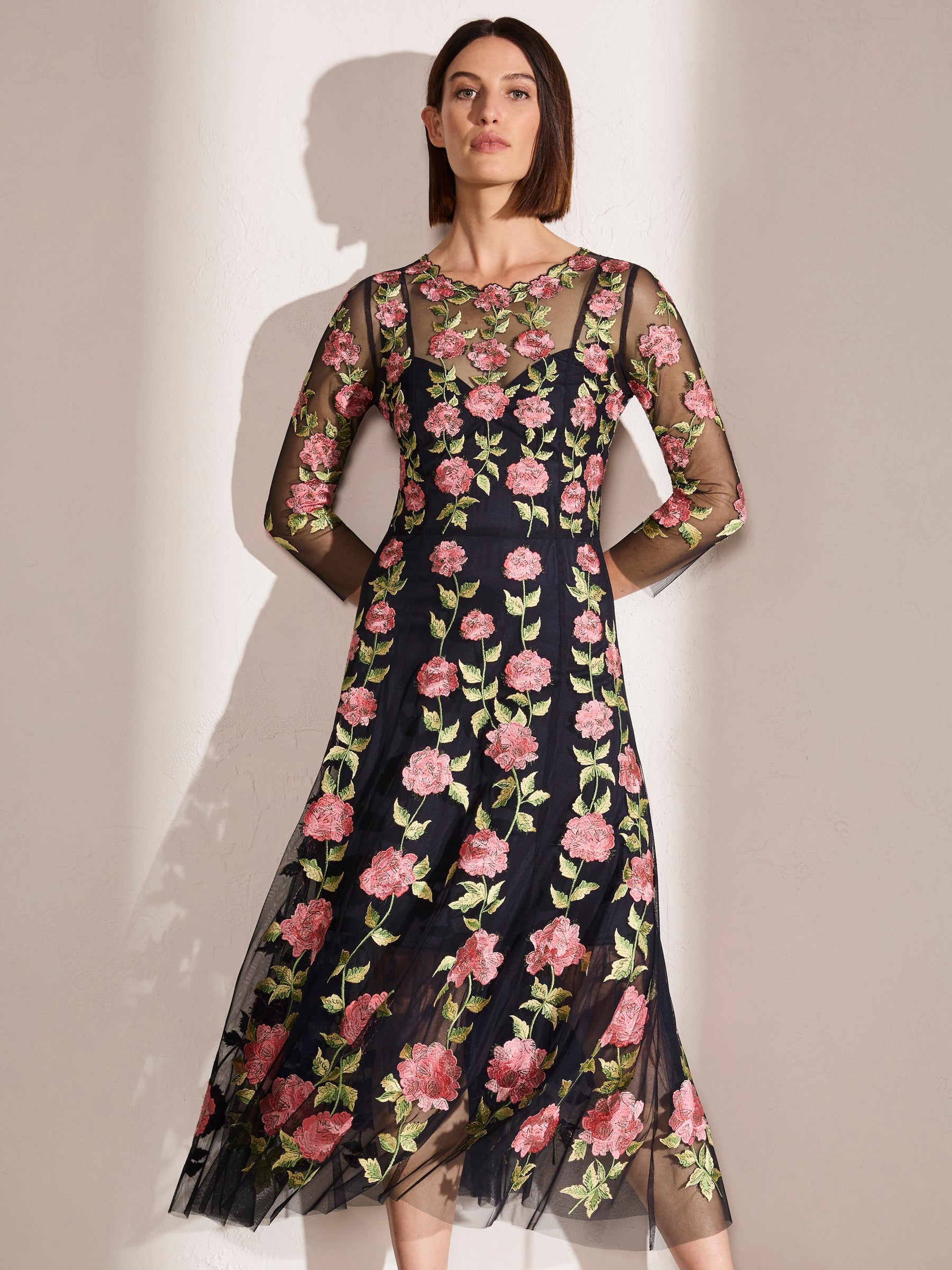 Floral embroidered top sale combo midi dress