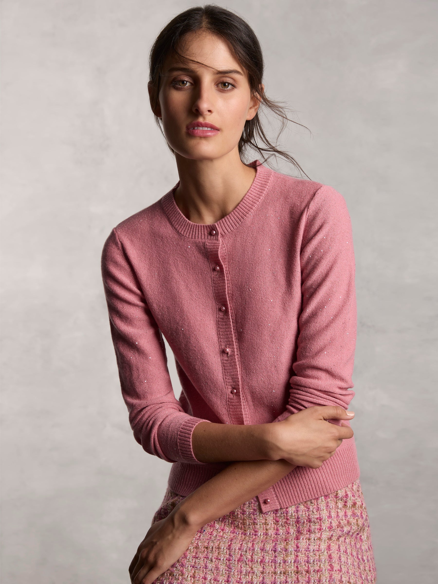 Sparkle Cashmere Cardi - Rose Pink (Large Only)